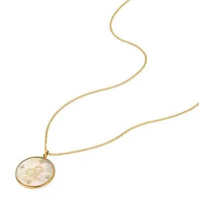 Leo Sutton Zodiac Gold-Tone Stainless Steel Gold Mother-of-Pearl Pendant Necklace Leo Sutton Zodiac Gold-Tone Stainless Steel Gold Mother-of-Pearl Pendant Necklace
