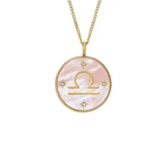 Libra Sutton Zodiac Gold-Tone Stainless Steel Pink Mother-of-Pearl Pendant Necklace Libra Sutton Zodiac Gold-Tone Stainless Steel Pink Mother-of-Pearl Pendant Necklace