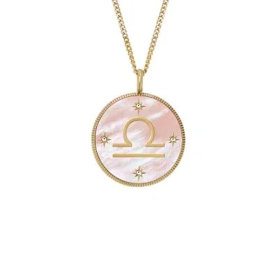 Libra Sutton Zodiac Gold-Tone Stainless Steel Pink Mother-of-Pearl Pendant Necklace Libra Sutton Zodiac Gold-Tone Stainless Steel Pink Mother-of-Pearl Pendant Necklace