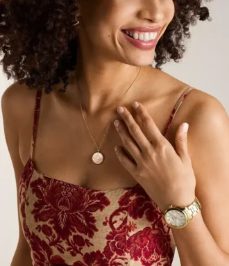 Libra Sutton Zodiac Gold-Tone Stainless Steel Pink Mother-of-Pearl Pendant Necklace Libra Sutton Zodiac Gold-Tone Stainless Steel Pink Mother-of-Pearl Pendant Necklace