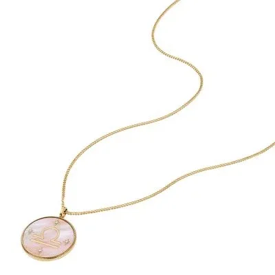 Libra Sutton Zodiac Gold-Tone Stainless Steel Pink Mother-of-Pearl Pendant Necklace Libra Sutton Zodiac Gold-Tone Stainless Steel Pink Mother-of-Pearl Pendant Necklace