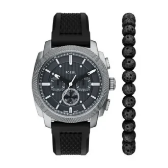 Machine Chronograph Black Silicone Watch and Bracelet Set