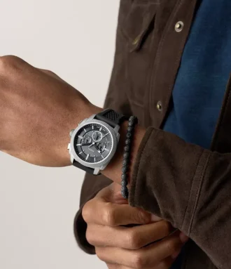 Machine Chronograph Black Silicone Watch and Bracelet Set