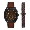Machine Chronograph Brown Leather Watch and Bracelet Set Machine Chronograph Brown Leather Watch and Bracelet Set