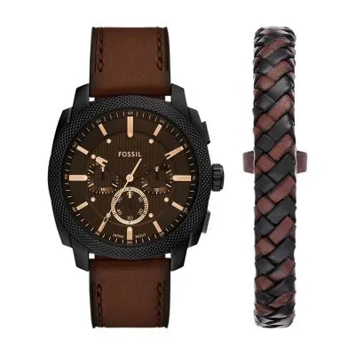 Machine Chronograph Brown Leather Watch and Bracelet Set Machine Chronograph Brown Leather Watch and Bracelet Set