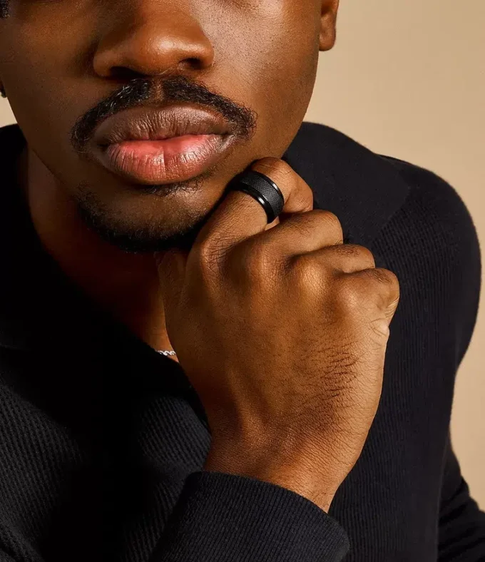 Machine Knurled Texture Black Stainless Steel Band Ring Machine Knurled Texture Black Stainless Steel Band Ring