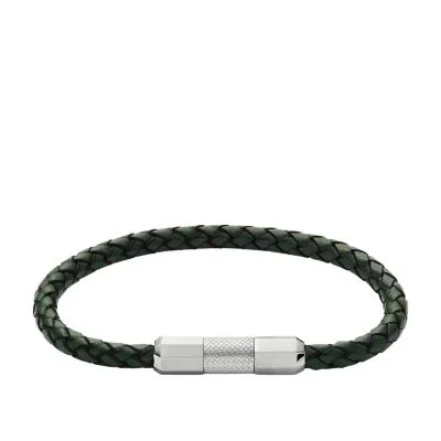 Machine Knurled Texture Leather and Stainless Steel Station Bracelet Machine Knurled Texture Leather and Stainless Steel Station Bracelet