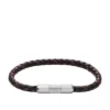 Machine Knurled Texture Leather and Stainless Steel Station Bracelet Machine Knurled Texture Leather and Stainless Steel Station Bracelet