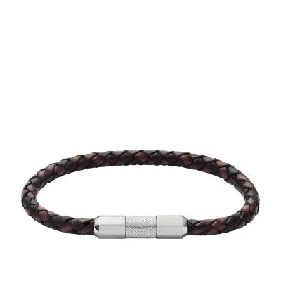 Machine Knurled Texture Leather and Stainless Steel Station Bracelet Machine Knurled Texture Leather and Stainless Steel Station Bracelet