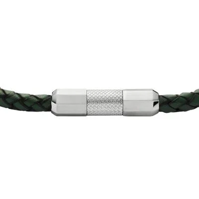 Machine Knurled Texture Leather and Stainless Steel Station Bracelet Machine Knurled Texture Leather and Stainless Steel Station Bracelet