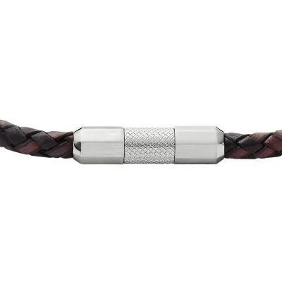 Machine Knurled Texture Leather and Stainless Steel Station Bracelet Machine Knurled Texture Leather and Stainless Steel Station Bracelet