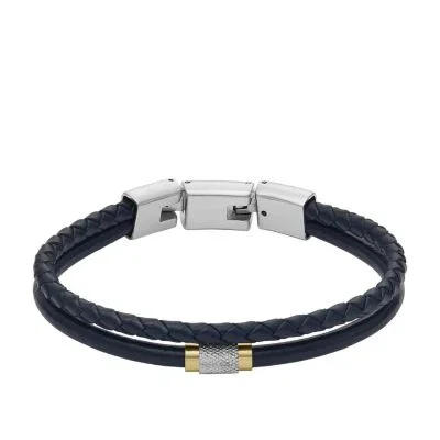 Machine Knurled Texture Navy Leather Multi-Strand Bracelet Machine Knurled Texture Navy Leather Multi-Strand Bracelet