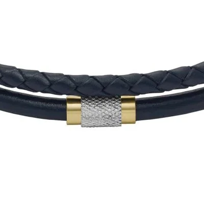 Machine Knurled Texture Navy Leather Multi-Strand Bracelet Machine Knurled Texture Navy Leather Multi-Strand Bracelet