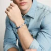 Machine Knurled Texture Navy Silicone Station Bracelet