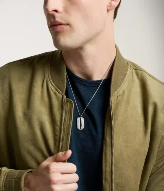 Machine Knurled Texture Stainless Steel Dog Tag Necklace