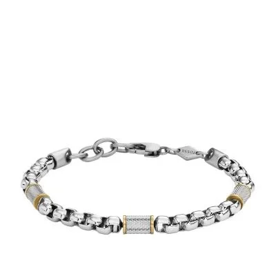 Machine Knurled Texture Two-Tone Stainless Steel Chain Bracelet Machine Knurled Texture Two-Tone Stainless Steel Chain Bracelet