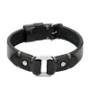 Machine Rugged Stainless Steel and Black Leather Strap Bracelet Machine Rugged Stainless Steel and Black Leather Strap Bracelet