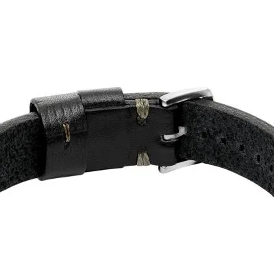 Machine Rugged Stainless Steel and Black Leather Strap Bracelet Machine Rugged Stainless Steel and Black Leather Strap Bracelet