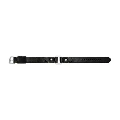 Machine Rugged Stainless Steel and Black Leather Strap Bracelet Machine Rugged Stainless Steel and Black Leather Strap Bracelet