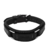 Machine Rugged Stainless Steel and Black Padded Leather Strap Bracelet Machine Rugged Stainless Steel and Black Padded Leather Strap Bracelet