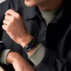 Machine Rugged Stainless Steel and Black Padded Leather Strap Bracelet Machine Rugged Stainless Steel and Black Padded Leather Strap Bracelet
