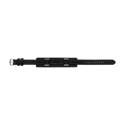 Machine Rugged Stainless Steel and Black Padded Leather Strap Bracelet Machine Rugged Stainless Steel and Black Padded Leather Strap Bracelet