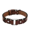 Machine Rugged Stainless Steel and Brown Leather Strap Bracelet Machine Rugged Stainless Steel and Brown Leather Strap Bracelet