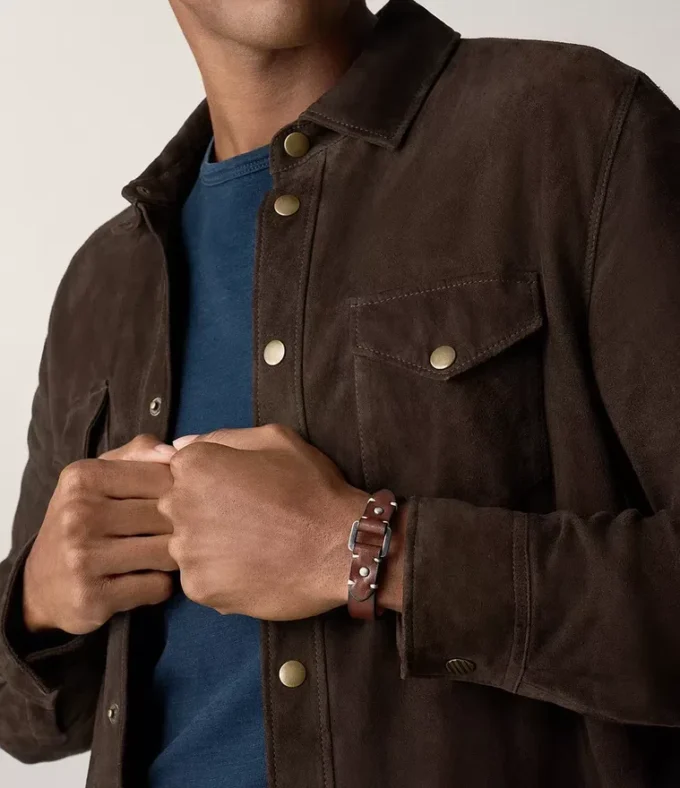 Machine Rugged Stainless Steel and Brown Leather Strap Bracelet Machine Rugged Stainless Steel and Brown Leather Strap Bracelet