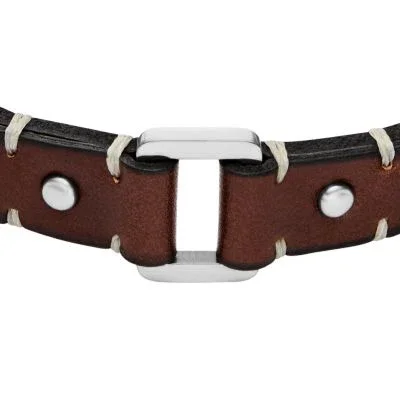 Machine Rugged Stainless Steel and Brown Leather Strap Bracelet Machine Rugged Stainless Steel and Brown Leather Strap Bracelet