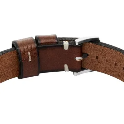 Machine Rugged Stainless Steel and Brown Leather Strap Bracelet Machine Rugged Stainless Steel and Brown Leather Strap Bracelet