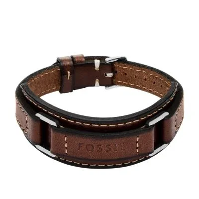 Machine Rugged Stainless Steel and Brown Padded Leather Strap Bracelet Machine Rugged Stainless Steel and Brown Padded Leather Strap Bracelet