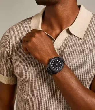 Machine Three-Hand Date Black Stainless Steel Watch