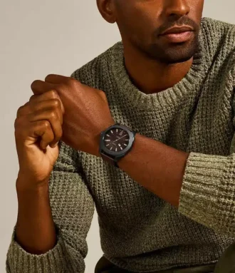 Machine Three-Hand Date Dark Brown LiteHide™ Leather Watch