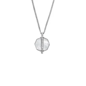 Merrit Timeless Mother Of Pearl Silver-Tone Stainless Steel Pendant Necklace