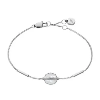 Merrit Timeless Mother Of Pearl Silver-Tone Stainless Steel Station Bracelet