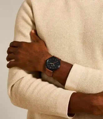 Minimalist Slim Three-Hand Light Brown Leather Watch