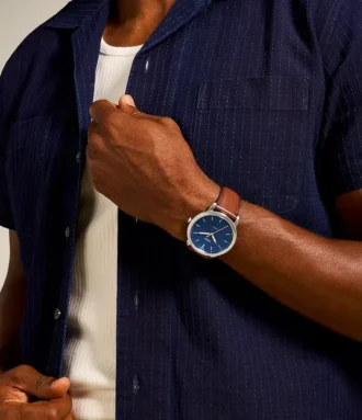 Minimalist Slim Three-Hand Light Brown Leather Watch