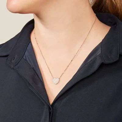 Mosaic Heart Rose Gold-Tone Stainless Steel Necklace Mosaic Heart Rose Gold-Tone Stainless Steel Necklace
