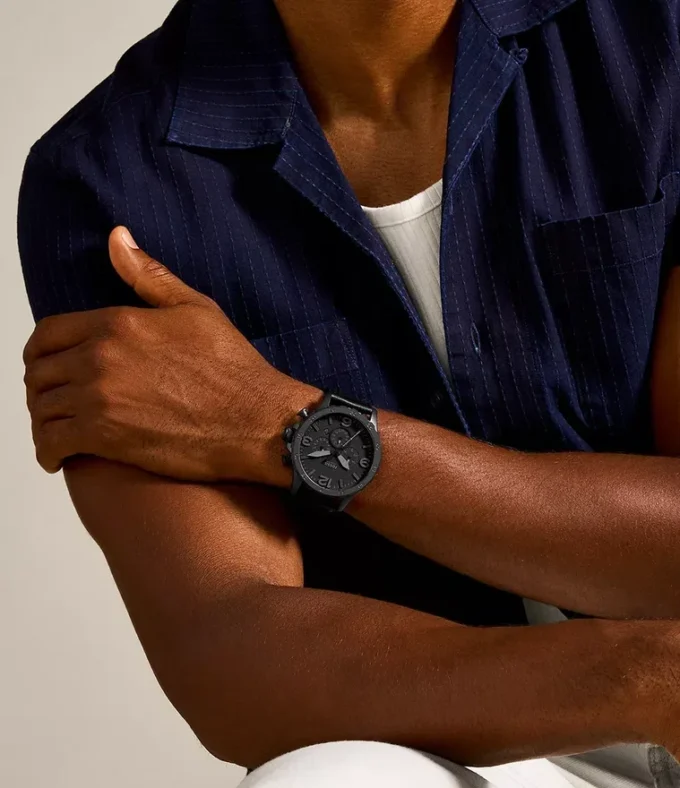 Nate Chronograph Black Leather Watch Nate Chronograph Black Leather Watch