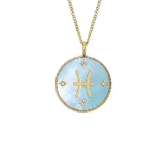 Pisces Sutton Zodiac Gold-Tone Stainless Steel Green Mother-of-Pearl Pendant Necklace
