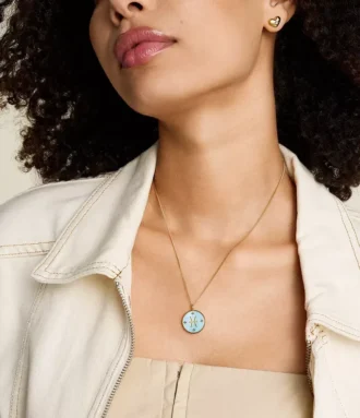 Pisces Sutton Zodiac Gold-Tone Stainless Steel Green Mother-of-Pearl Pendant Necklace