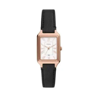 Raquel Three-Hand Date Black LiteHide™ Leather Watch