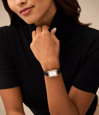 Raquel Three-Hand Date Black LiteHide™ Leather Watch