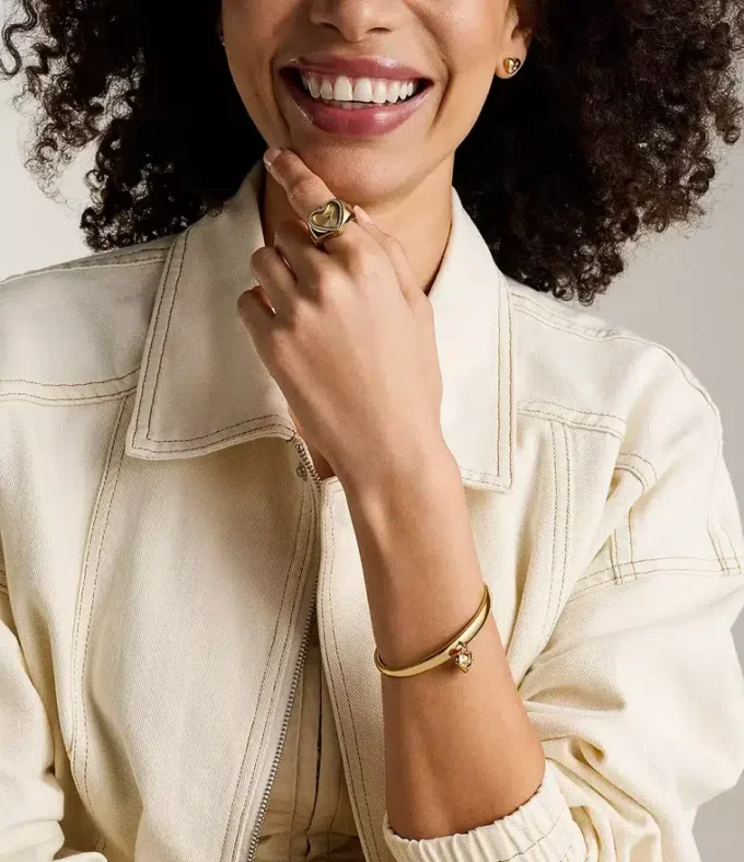 Sadie All My Love Gold-Tone Stainless Steel Heart Bangle Bracelet Sadie All My Love Gold-Tone Stainless Steel Heart Bangle Bracelet