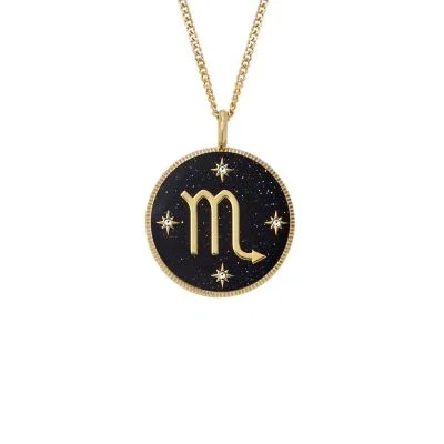 Scorpio Sutton Zodiac Gold-Tone Stainless Steel Black Sandstone Pendant Necklace Scorpio Sutton Zodiac Gold-Tone Stainless Steel Black Sandstone Pendant Necklace