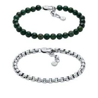 Stainless Steel and Green Agate Bracelet Gift Set