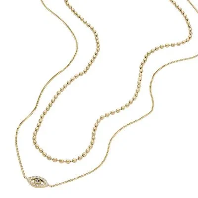 Sutton Evil Eye Gold-Tone Stainless Steel Multi-Strand Necklace Sutton Evil Eye Gold-Tone Stainless Steel Multi-Strand Necklace