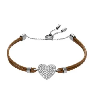 Sutton Glitz Heart Brown Leather Strap Bracelet