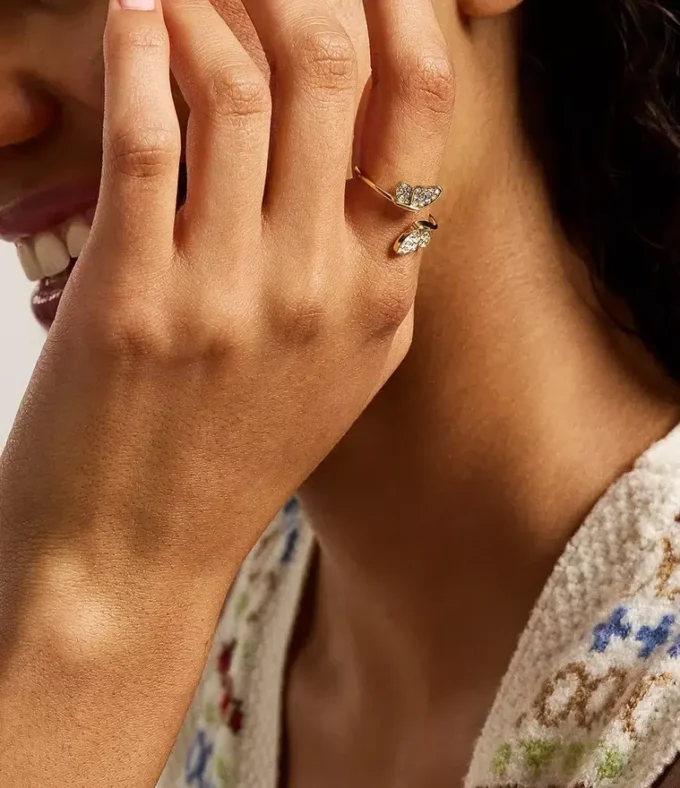 Sutton Pavé Butterfly Gold-Tone Stainless Steel Stack Ring Sutton Pavé Butterfly Gold-Tone Stainless Steel Stack Ring