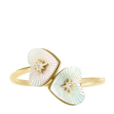 Sutton Radiant Love Gold-Tone Stainless Steel Mother-of-Pearl Heart Toi Et Moi Ring Sutton Radiant Love Gold-Tone Stainless Steel Mother-of-Pearl Heart Toi Et Moi Ring